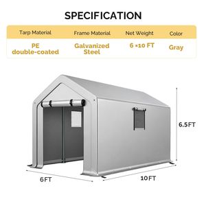 Tenda per Biciclette in Metallo Resistente 6x10 FT, Capanno da Esterno con 2 Finestre Avvolgibili per Deposito in Giardino - Product Image 2