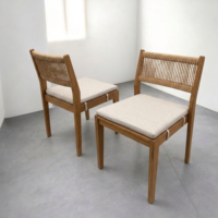 Chaise de salle à manger en teck massif, chaise moderne en corde tressée avec coussin pour restaurant nordique de luxe, hôtel, projet Indonésie