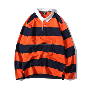Men's Rugby Jersey High Quality Customizable Stripe Long Sleeve 100% Cotton Anti-Bacterial Sublimation Custom Team <b>Name</b> Logo - Product Image 5