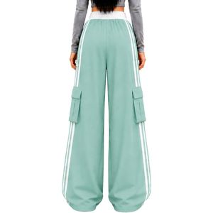 Pantalones Cargo de Pierna Ancha Verde Menta Personalizados para Mujer, Cintura Alta, Cordón Ajustable, Franja Lateral, Corte Holgado, Estilo Urbano - Product Image 2