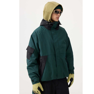 Ensemble de Combinaison de Ski Unisexe Personnalisé Imperméable Coupe-Vent Veste et Pantalon Cargo Bicolore Vert et Noir Combinaison de Snowboard avec Capuche - Product Image 5
