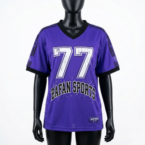 Maillot de football pour femmes en micro-mesh polyester, violet, noir, blanc, avec empiècements latéraux, logo personnalisé en twill, maillot de football pour femmes - Product Image 4