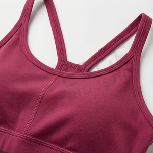 <b>Women</b> Seamless Yoga Set 2 Piece High Waist Leggings and Scoop Neck Tank <b>Top</b> <b>Burgundy</b> - Product Image 4