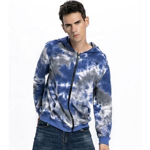 Pull-over à capuche avec fermeture éclair personnalisé de haute qualité coupe ajustée pour hommes veste à capuche brodée impression tie-dye avec poches kangourou sur le devant - Product Image 2