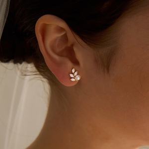 Freshwater Pearl Leaf <b>Earrings</b> Crystal Gold Leaf Bridal Wedding <b>Earrings</b> Elegant Bridesmaid Gift Jewelry For Women - Product Image 3
