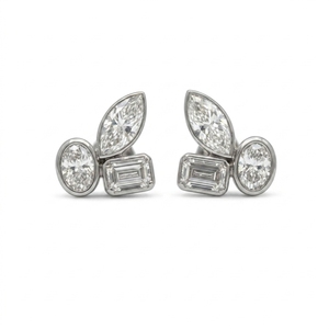 Pendientes de Platino Ami Jewels para Mujer, Diamantes con Corte Marquesa/Ovalado/Esmeralda, Minimalistas, Ligeros, para Uso Diario, Certificados por IGI - Product Image 1
