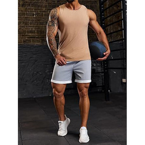 Camiseta sin mangas acanalada para hombre – Camiseta deportiva elástica sin mangas – Chaleco informal transpirable de corte ajustado para entrenamiento de verano y fitness - Product Image 4