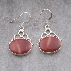 Natural Mookaite Jasper Oval Cabochon 925 Sterling Silver <b>Dangle</b> <b>Earrings</b> Handmade Gemstone Drop <b>Earrings</b> for Women - Product Image 1