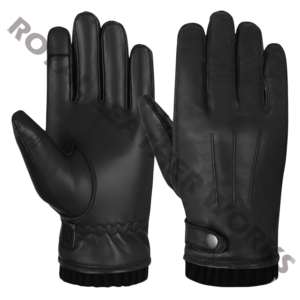 Leather <b>Gloves</b> Wrist Length Plain Style Thermal Winter Daily Use Unlined Black - Product Image 1