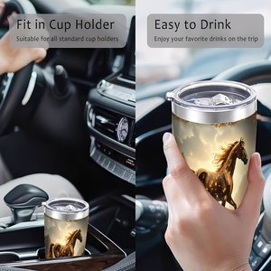 20oz Stainless Steel Tumbler Custom Printed Horse Design <b>Insulated</b> Travel <b>Mug</b> For Outdoor Use - Product Image 4