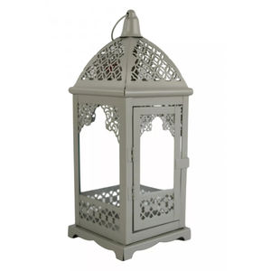 Wholesale <b>Moroccan</b> Style Metal Christmas Candle Lantern Grey Iron Glass Hanging Arabic <b>Decorative</b> Tabletop Eco-Friendly Handmade - Product Image 1