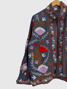 Veste à col mandarin brodée à la main avec motif floral, manches longues, taille plus, vêtements d'hiver en laine pour femmes, style Prairie Chic - Product Image 4