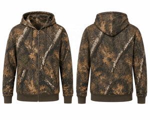 Plus Size Men Knitted Winter Windproof Fleece Zip up Hoodie Camo Sweatshirt Leaf Print <b>Tracksuit</b> Casual Streetwear - Product Image 3