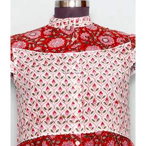 Vestido Mini de Verano con Estampado Floral, Cuello Redondo, Manga Corta, Tejido de Algodón Orgánico Cómodo, Detalle de Botones, Estilo Casual de Playa Hindú - Product Image 2