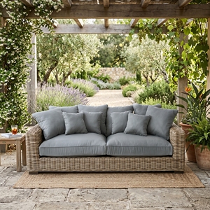 Sofá Saint Martinez de Madera de Caoba con Tejido de Ratán Kuboo Gris y Tela Gris, Sofás de Gran Tamaño, Muebles de Patio de Primera Calidad - Product Image 3