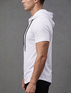 เสื้อฮู้ดแขนสั้นแบบซิป 3/4 สำหรับออกกำลังกาย ผู้ชาย สไตล์ลำลอง สปอร์ต ทรงพอดีตัว เหมาะสำหรับออกกำลังกายที่ยิม - Product Image 5