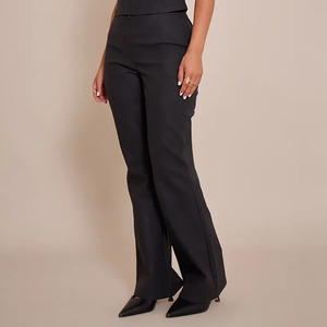 Pantalones de Pierna Ancha de Cintura Alta a la Moda para Mujer, Pantalones Largos Negros con Cierre de Cremallera, Color Sólido, Estilo Otoñal, Pantalones de Piel Sintética para Mujer - Product Image 4