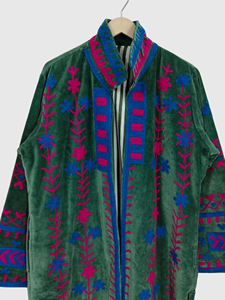 Veste en velours vert brodée, col mandarin, manches longues, grande taille, vêtements d'hiver pour femmes, motif géométrique, broderie à la main - Product Image 3