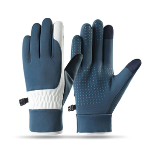 Ski <b>Gloves</b> Full Finger Blue White Quilted Palm With Grip Dots Hook And Loop Closure Unisex Winter Outdoor Activity - Product Image 1