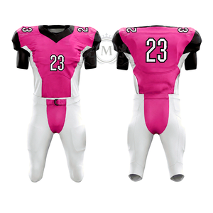 Conjunto de Uniforme de Fútbol Americano para Hombre, Rosa, Blanco y Negro, Sublimado, Cuello en V, Manga Corta, Jersey Ajustado de Malla Transpirable, Pantalones - Product Image 1