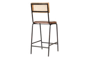 Iswa Leather & Cane Bar <b>Chair</b> Aged <b>Tan</b> Finish Premium Handcrafted Design Modern Rustic Style Worldwide from India - Product Image 3