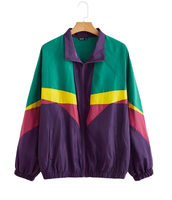 Veste coupe-vent d'hiver style vintage à blocs de couleur avec fermeture éclair, streetwear décontracté, vente en gros, personnalisable, unisexe, avec empiècements contrastants