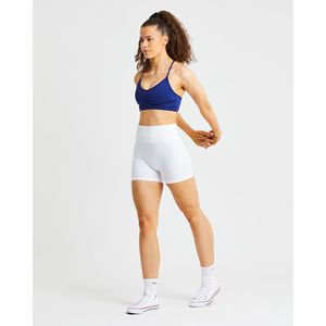 Sujetador deportivo fruncido azul marino personalizado con marca, detalle fruncido en el centro, tirantes finos, talla grande, corte alto frontal para fitness femenino - Product Image 3