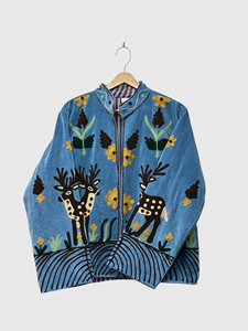 Bohemian Embroidered <b>Velvet</b> Jacket Full Sleeve Mandarin Collar Animal Pattern Plus Size Women's Autumn Wear - Product Image 4