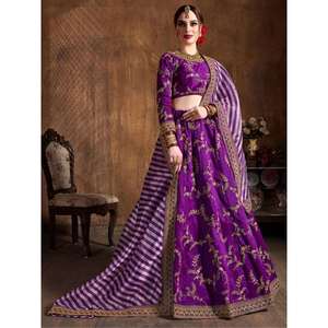 Increíble púrpura bordado Mulberry Silk Sangeet Wear Lehenga Choli - Product Image 1