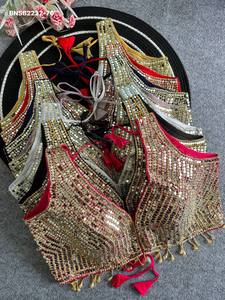 Party wear Soft Silk with Hand <b>Mirror</b> & <b>Beads</b> work & Padded & Fancy Lace Border Sleeveless Blouse Collection Indian Supplier - Product Image 4