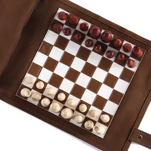 Portable Rolled Leather <b>Backgammon</b> <b>Set</b> for Outdoor and Party Use with Foldable Design Unisex Game Case - Product Image 3