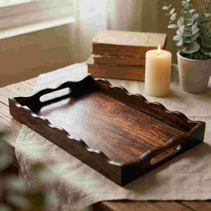 Bandeja Rectangular de Madera para Servir, Acabado Mango, para el Hogar y la Cocina, Bandeja para Desayuno, Té y Aperitivos con Asas para Mesa de Comedor - Product Image 4