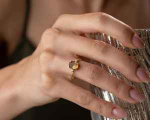 Bague en quartz fumé naturel, argent sterling 925, plaqué or 14 carats, pierre précieuse en quartz fumé changeant de couleur, bague turque délicate, cadeau - Product Image 4