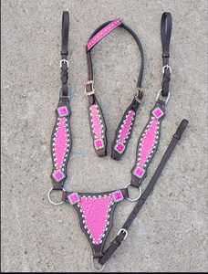 Ensemble de têtière et de collier de poitrine en cuir pour l'équitation occidentale, rênes incluses, qualité supérieure, durable et confortable, pour l'équitation - Product Image 1