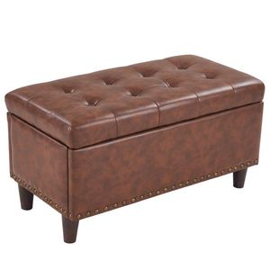 31.5 pouces marron bicolore PU tabouret de chevet repose-pieds avec rangement clous en cuivre 80*41*42cm meubles de salon - Product Image 1