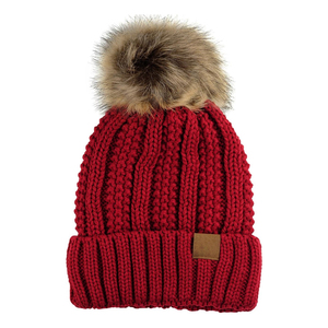 Gorro de punto unisex con pompón de piel sintética, gorro de invierno de color sólido para uso casual al aire libre, adultos, 56-58 cm - Product Image 6