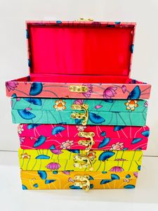 Luxury Handmade Floral Fabric Jewelry Storage <b>Box</b> with Golden Lock Multipurpose Organizer Case for <b>Earrings</b> Rings Bangles - Product Image 3