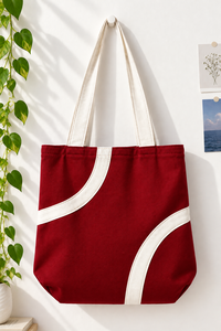 Canvas Reusable <b>Tote</b> Bag with Long Handle and Trim Medium Size for Beach Grocery <b>Travel</b> - Product Image 5