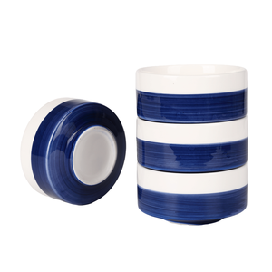 Set di 4 Ciotole in Ceramica Bianche e Blu da 10 oz, Grandi 18cm, per Zuppa e Cereali, Adatte al Microonde per Avena, Frutta, Insalata e Ramen - Product Image 1