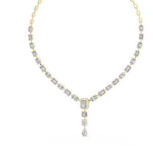 Collier Pendentif Rivière en Or Jaune 18 carats Plaqué Rhodium, Taille Émeraude, avec Pierres Latérales en Diamants de Laboratoire Certifiés Couleur E - Product Image 2
