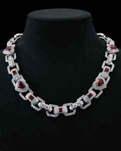 Red Colorful Zircon Cuban Link <b>Chain</b> Necklace Silver Plated <b>Iced</b> <b>Out</b> Jewelry for Party Wedding Gift - Product Image 1
