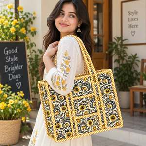 Floral Panelled Patchwork <b>Large</b> Capacity Tote <b>Bag</b> Zipper Closure Classic Style Customized Color High Quality All Seasons - Product Image 2