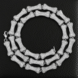 Collier Hip Hop VVS Moissanite en forme d'os, serti de diamants, en argent 925, fait main, unisexe, pour tous les jours - Product Image 1