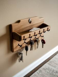 Luxury Handmade Wooden Key Holder Rack with <b>Shelf</b> and <b>Hooks</b> for Entryway Hallway Living Room Home Organization - Product Image 5