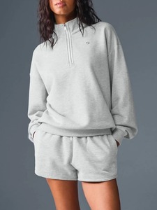 Women's Black Stand Collar <b>Zip</b>-<b>Up</b> Sweatshirt Regular Sleeve Solid Color Casual Knitted Cotton Top Autumn Wear - Product Image 5