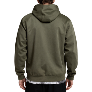 Men's Olive Green Hooded Sweatshirt Oversized Fit Regular Sleeve Solid Color Casual Autumn Cotton French Terry Pocket Design - Product Image 4
