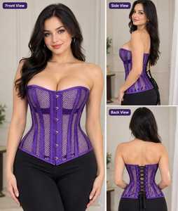 Wholesale OEM Customizable <b>Purple</b> Strapless <b>Corset</b> Shapewear Mesh Waist Cincher Hook and Eye Firm Control Bustier <b>Top</b> for Women - Product Image 3