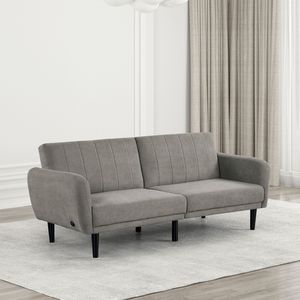 Divano Letto Futon in Tessuto Trapuntato Grigio con Gambe in Ferro, Trasformabile in Letto con Supporto per la Schiena, 1 Pezzo, con Molle Insacchettate - Product Image 1
