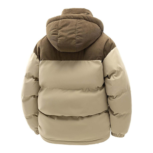Unisex Winter Hooded Puffer <b>Jacket</b> <b>Corduroy</b> Stand Collar Zipper Closure Thick Polyester Wadding Casual Solid Color Regular Fit - Product Image 2