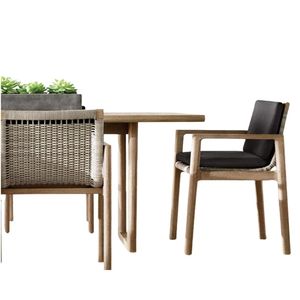 Addison Outdoor <b>Dining</b> <b>Armchair</b> Rattan Teak Wood Contemporary Garden Chair Durable Hard Floor Use - Product Image 3